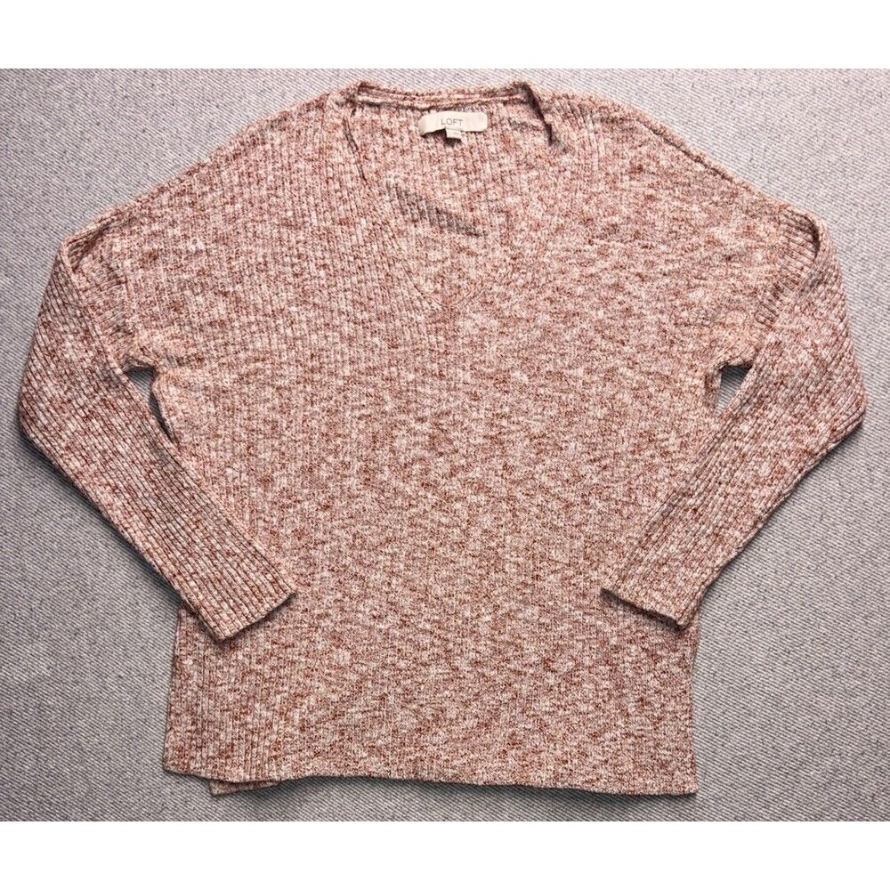 LOFT Marled V-Neck Ribbed Sweater Women’s Size Large